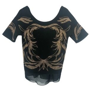 Zara W & B Black Gold Studded Short Sleeve Blouse‎ Size S